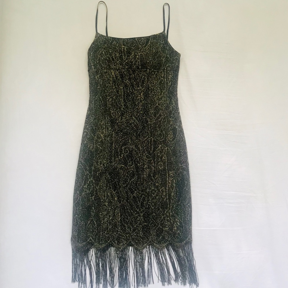 SOLD | Glitter Spaghetti Strap Dress Metallic Gold